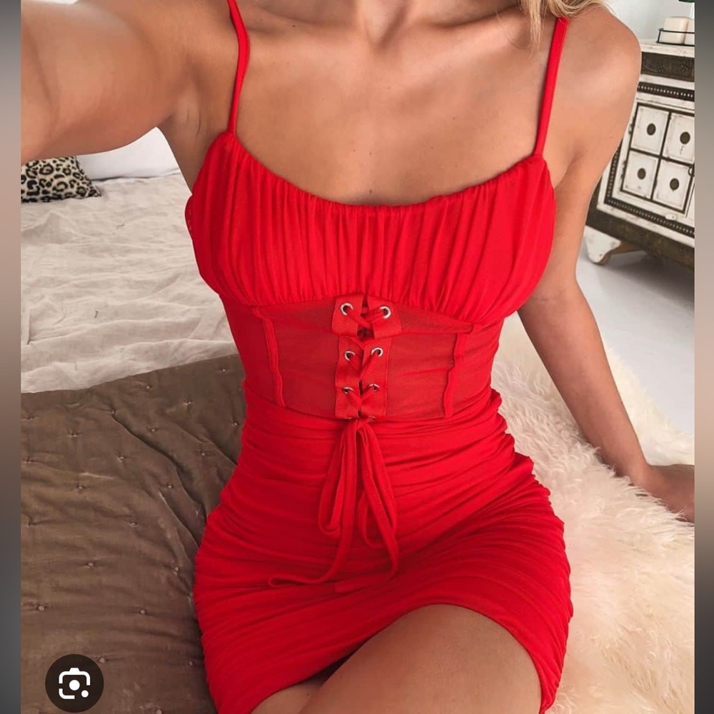 Tiger Mist Red Lace-Up Bodycon Mini Dress